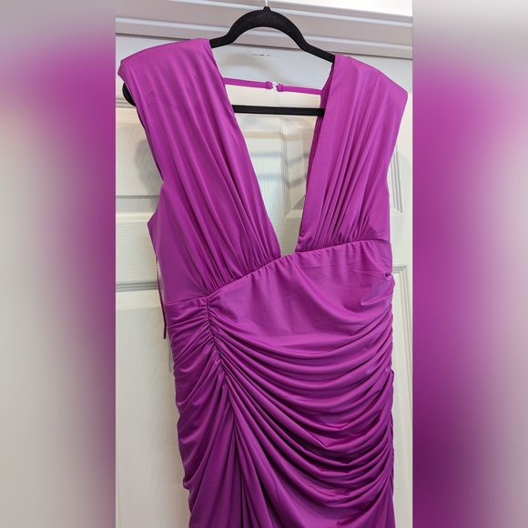 Fashion Nova - Fallon Ruched Midi Dress - Magenta - Picture 2 of 14